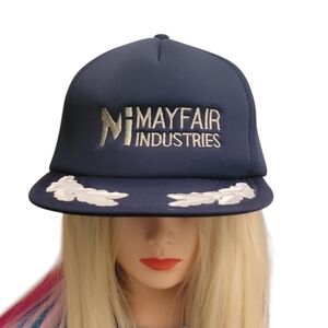 💗 Vintage MAYFAIR INDUSTRIES Trucker Hat Snapback Blue